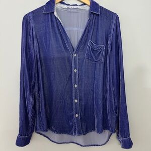 CP Shades Blue Purple Velvet Silk Blend Button Down Shirt
